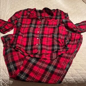 Victoria's Secret Red and Black Plaid Pajama Set Sz M